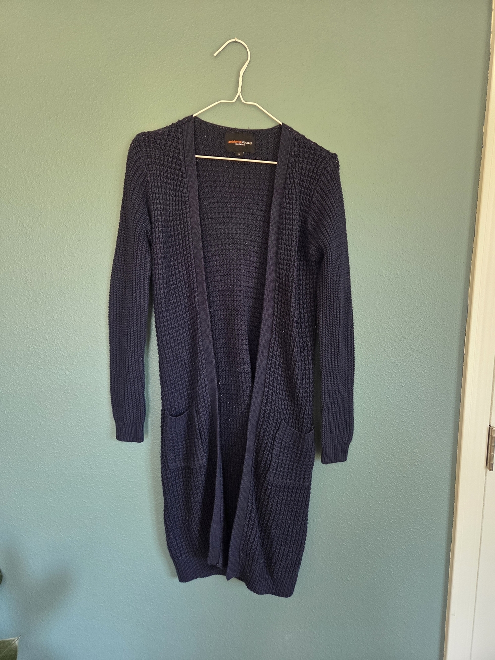 Ambiance Navy Long Open-Front Women's Cardigan